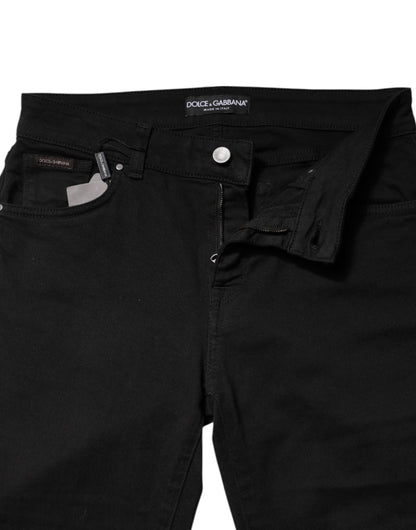 Dolce & Gabbana Black Cotton Logo Mid Waist Skinny Denim Jeans by Dolce & Gabbana