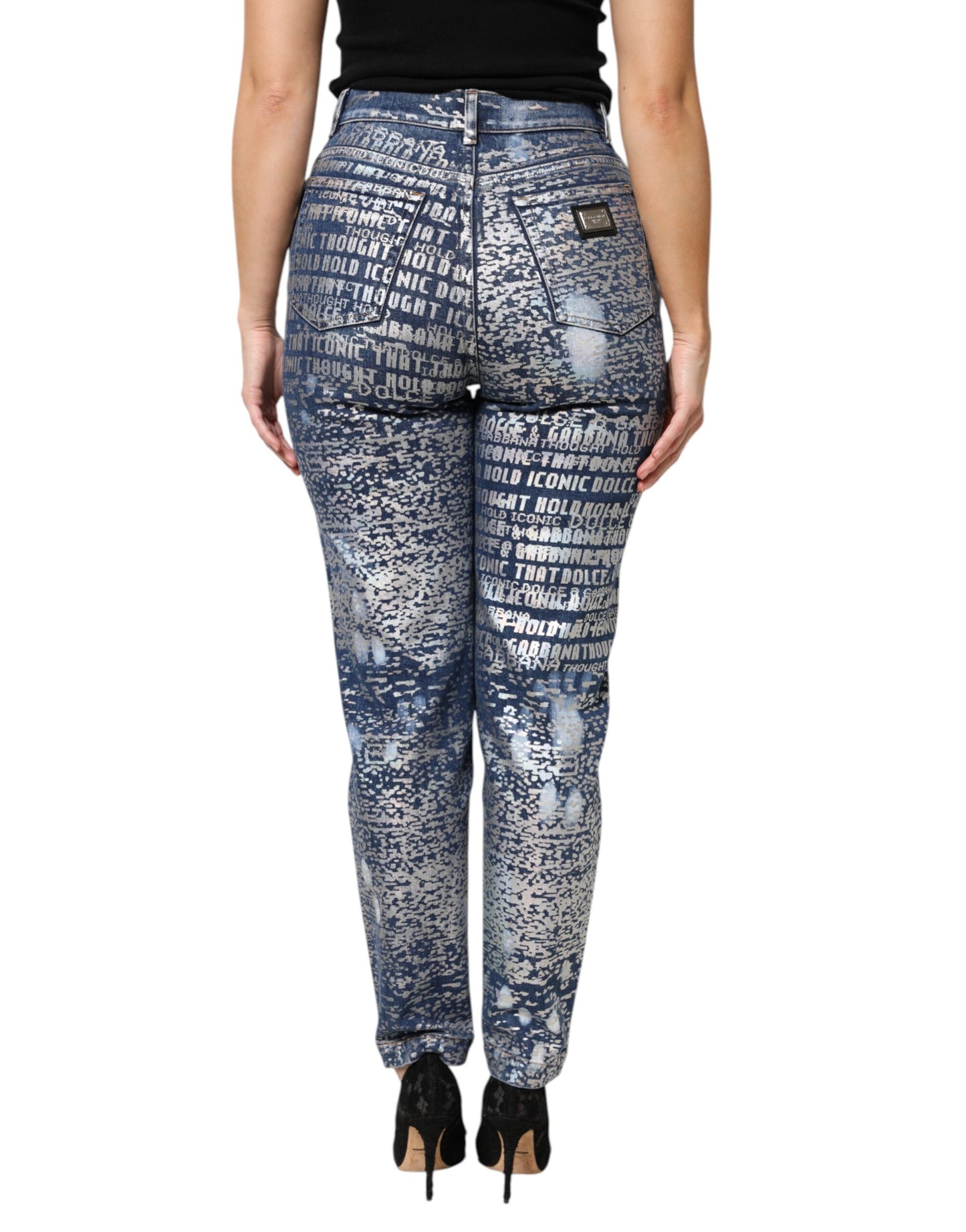 Dolce & Gabbana Blue Washed Print High Waist Denim Jeans by Dolce & Gabbana