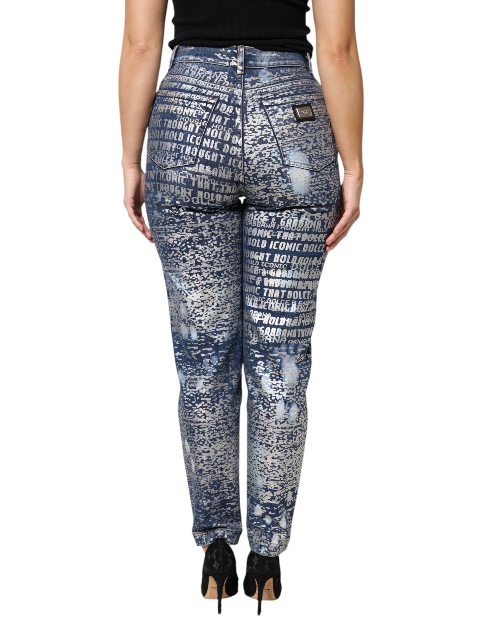 Dolce & Gabbana Blue Washed Print High Waist Denim Jeans by Dolce & Gabbana