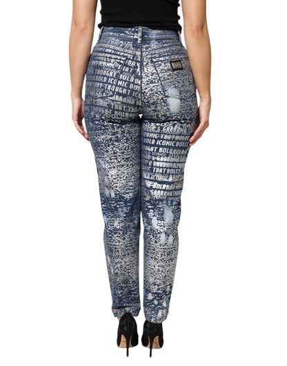 Dolce & Gabbana Blue Washed Print High Waist Denim Jeans by Dolce & Gabbana