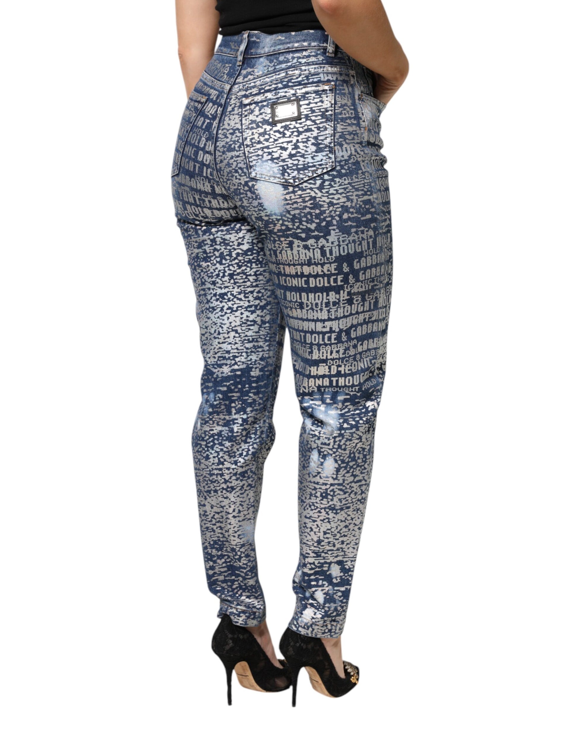 Dolce & Gabbana Blue Washed Print High Waist Denim Jeans by Dolce & Gabbana
