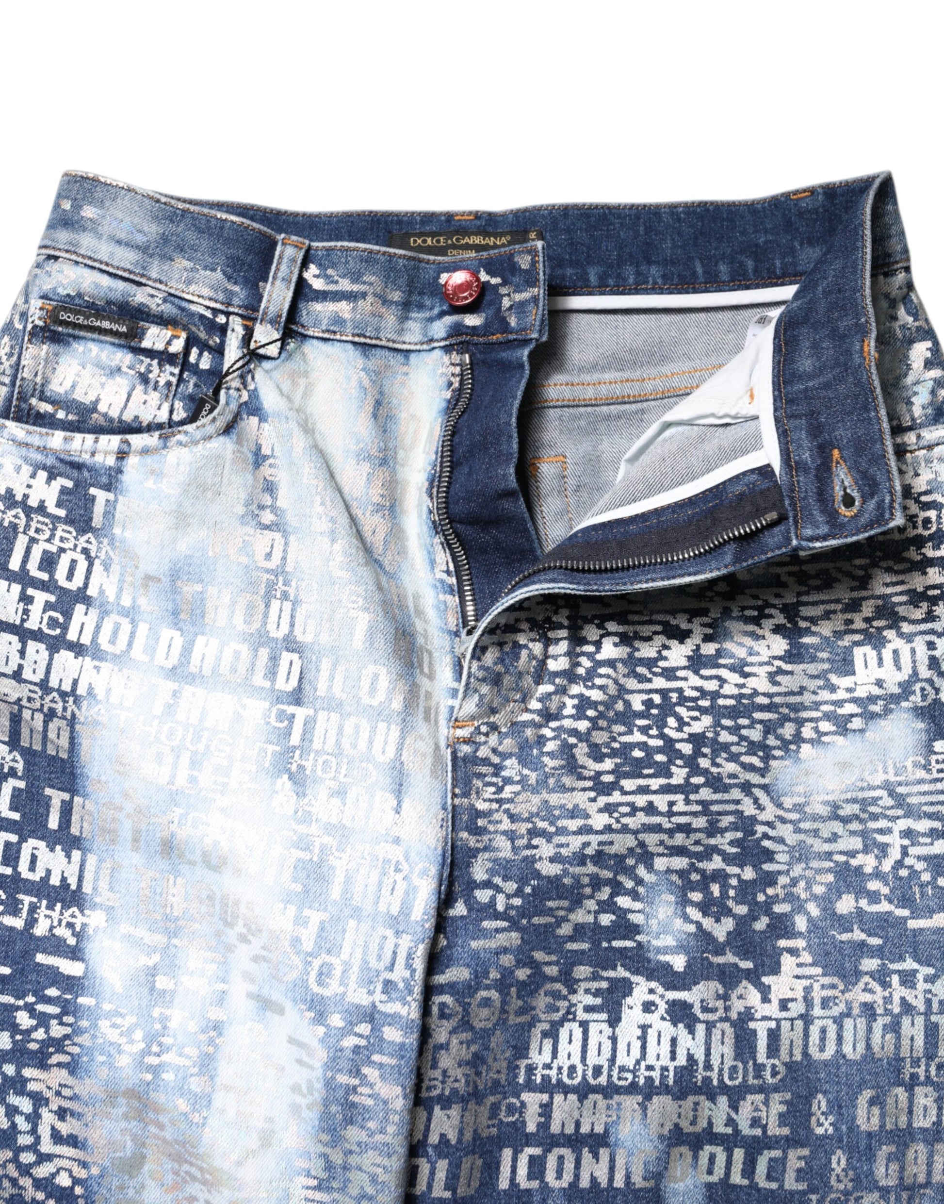 Dolce & Gabbana Blue Washed Print High Waist Denim Jeans by Dolce & Gabbana