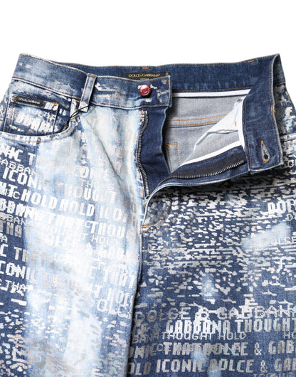 Dolce & Gabbana Blue Washed Print High Waist Denim Jeans by Dolce & Gabbana