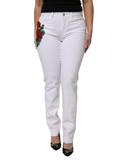 Dolce & Gabbana White Floral Sequined GIRLY Denim Jeans by Dolce & Gabbana