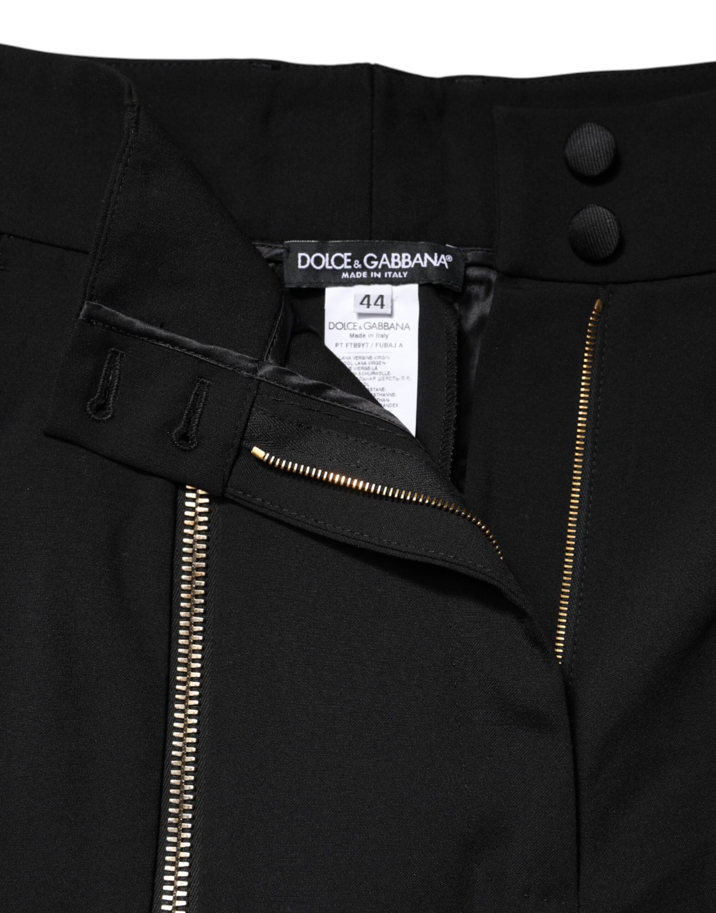 Dolce & Gabbana Black Wool High Waist Zipper Tapered Pants by Dolce & Gabbana