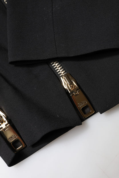Dolce & Gabbana Black Wool High Waist Zipper Tapered Pants by Dolce & Gabbana