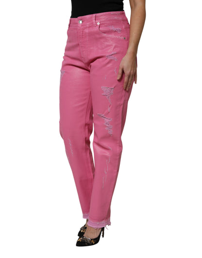 Dolce & Gabbana Pink Tattered Mid Waist Tapered Denim Jeans by Dolce & Gabbana