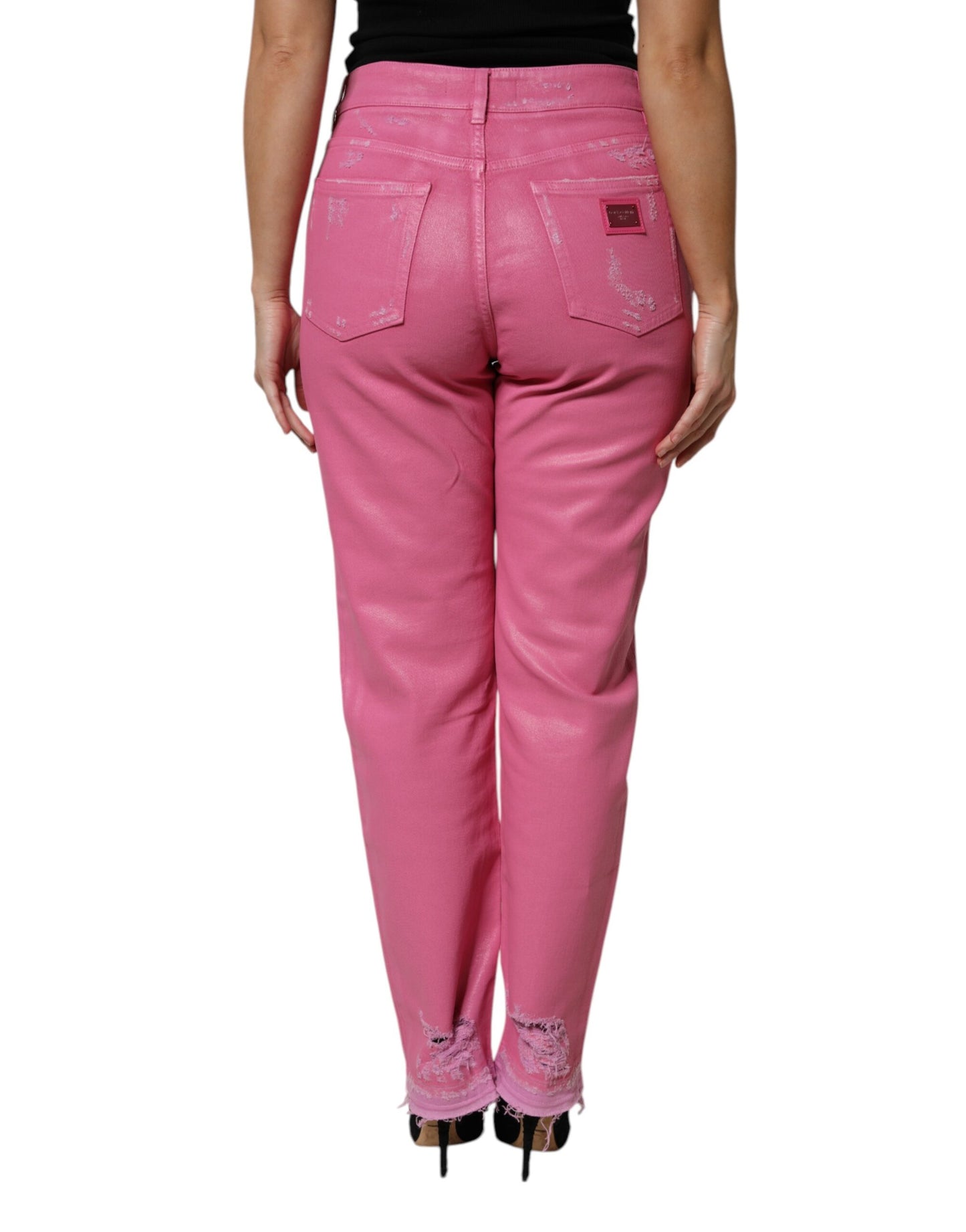 Dolce & Gabbana Pink Tattered Mid Waist Tapered Denim Jeans by Dolce & Gabbana