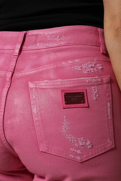 Dolce & Gabbana Pink Tattered Mid Waist Tapered Denim Jeans by Dolce & Gabbana