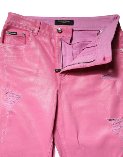 Dolce & Gabbana Pink Tattered Mid Waist Tapered Denim Jeans by Dolce & Gabbana