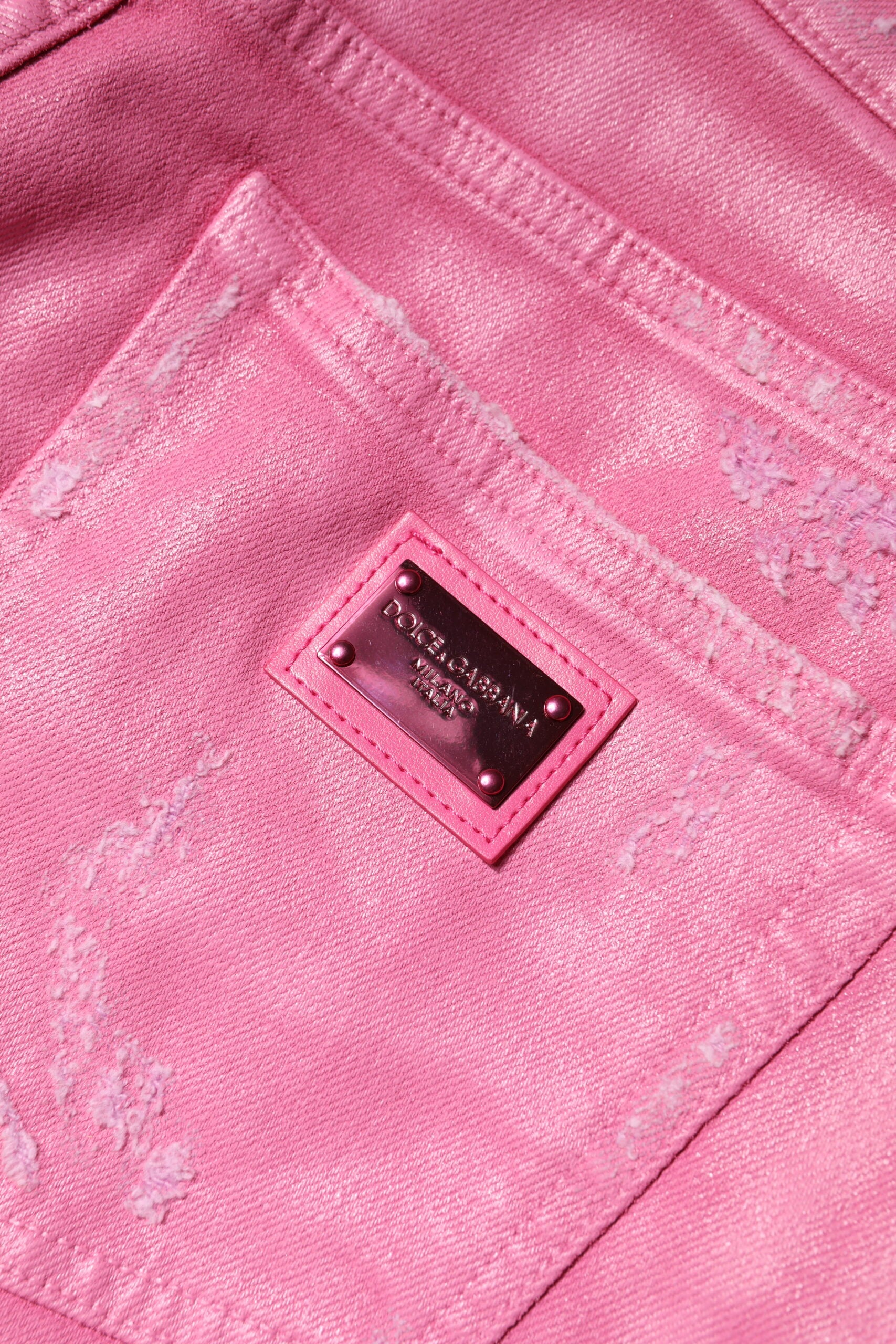 Dolce & Gabbana Pink Tattered Mid Waist Tapered Denim Jeans by Dolce & Gabbana