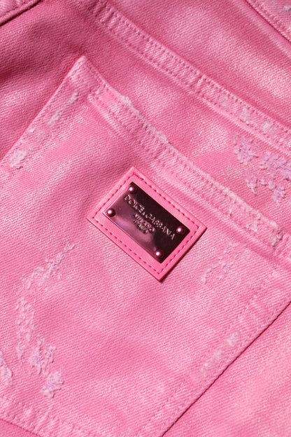 Dolce & Gabbana Pink Tattered Mid Waist Tapered Denim Jeans by Dolce & Gabbana