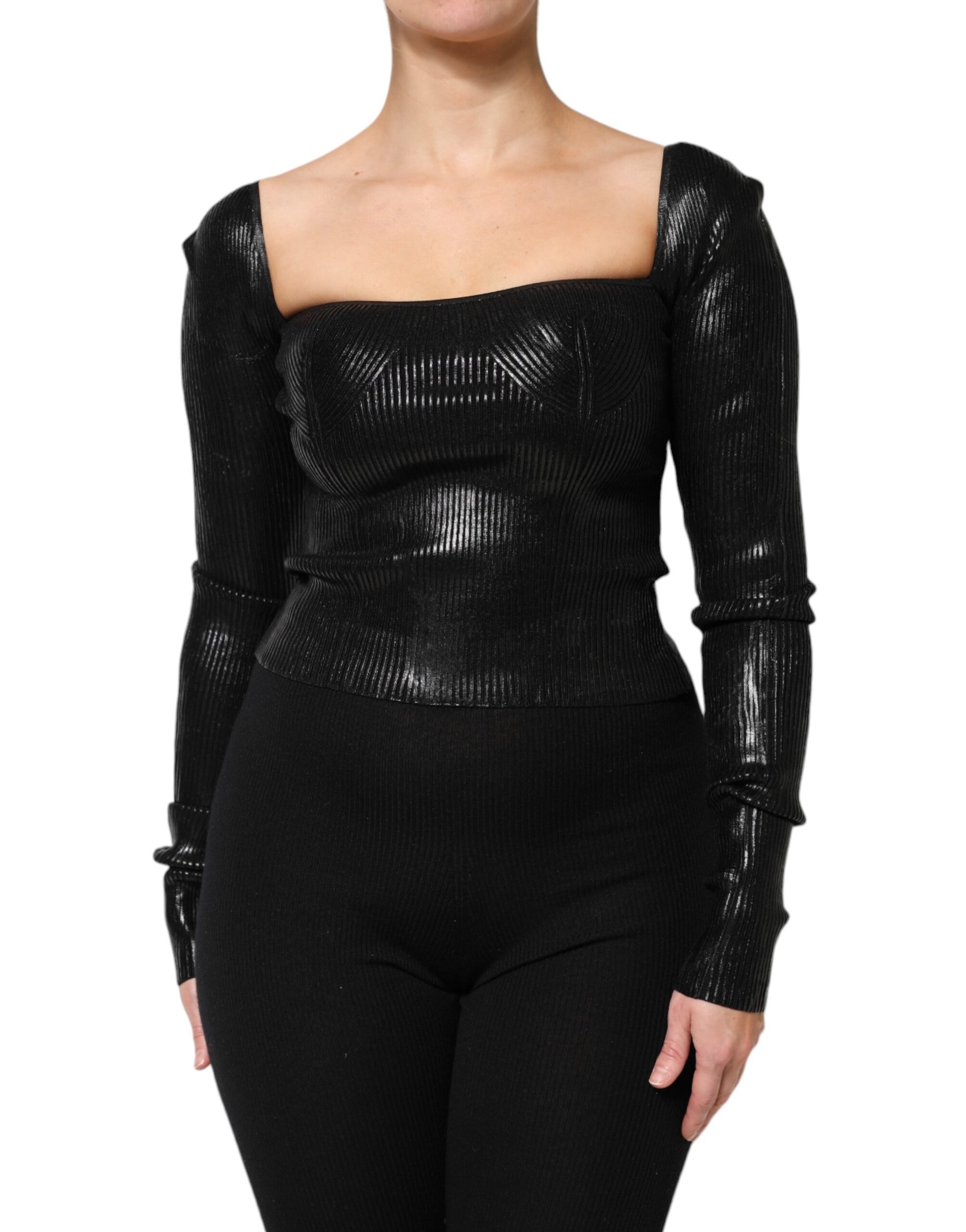 Dolce & Gabbana Black Viscose Long Sleeves Fitted Blouse Top by Dolce & Gabbana