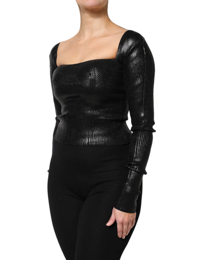 Dolce & Gabbana Black Viscose Long Sleeves Fitted Blouse Top by Dolce & Gabbana