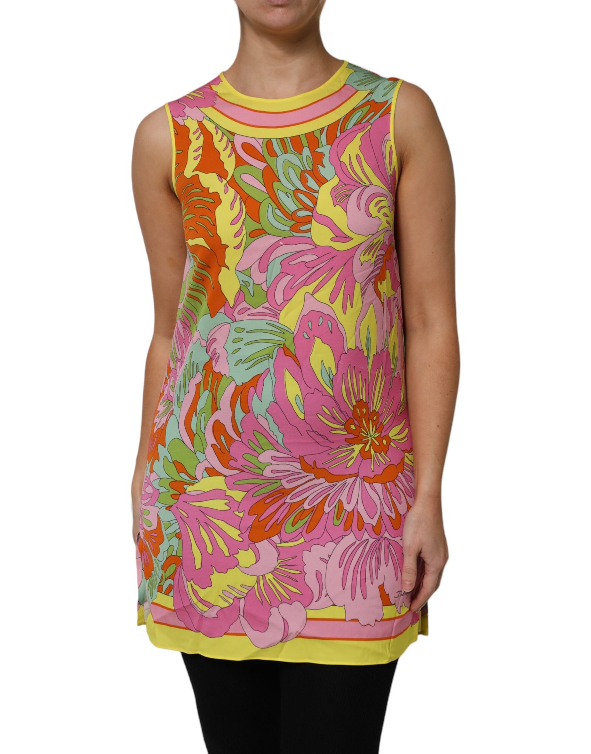 Dolce & Gabbana Multicolor Floral Round Neck Sleeveless Top by Dolce & Gabbana