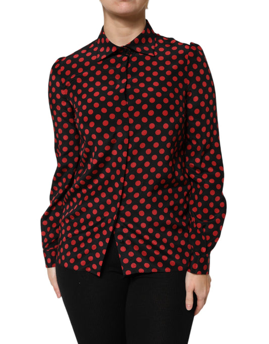 Dolce & Gabbana Black Red Polka Dot Silk Long Sleeves Top by Dolce & Gabbana