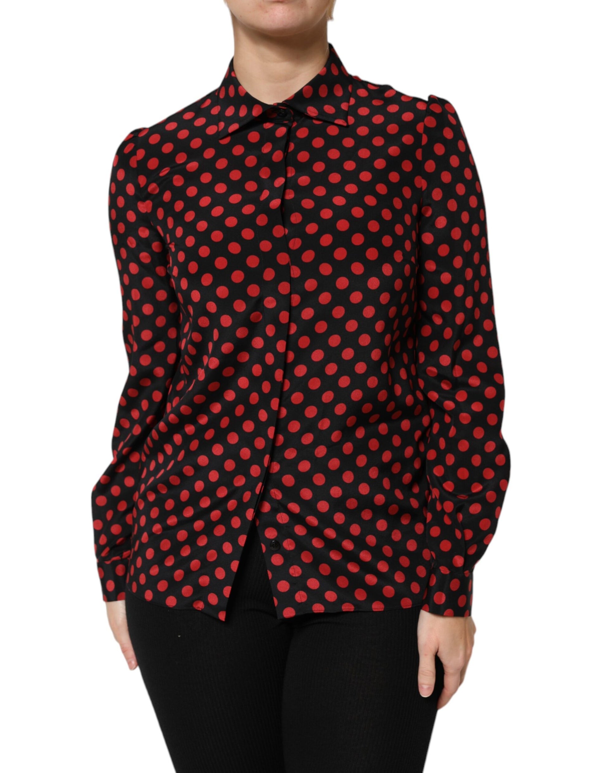 Dolce & Gabbana Black Red Polka Dot Silk Long Sleeves Top by Dolce & Gabbana