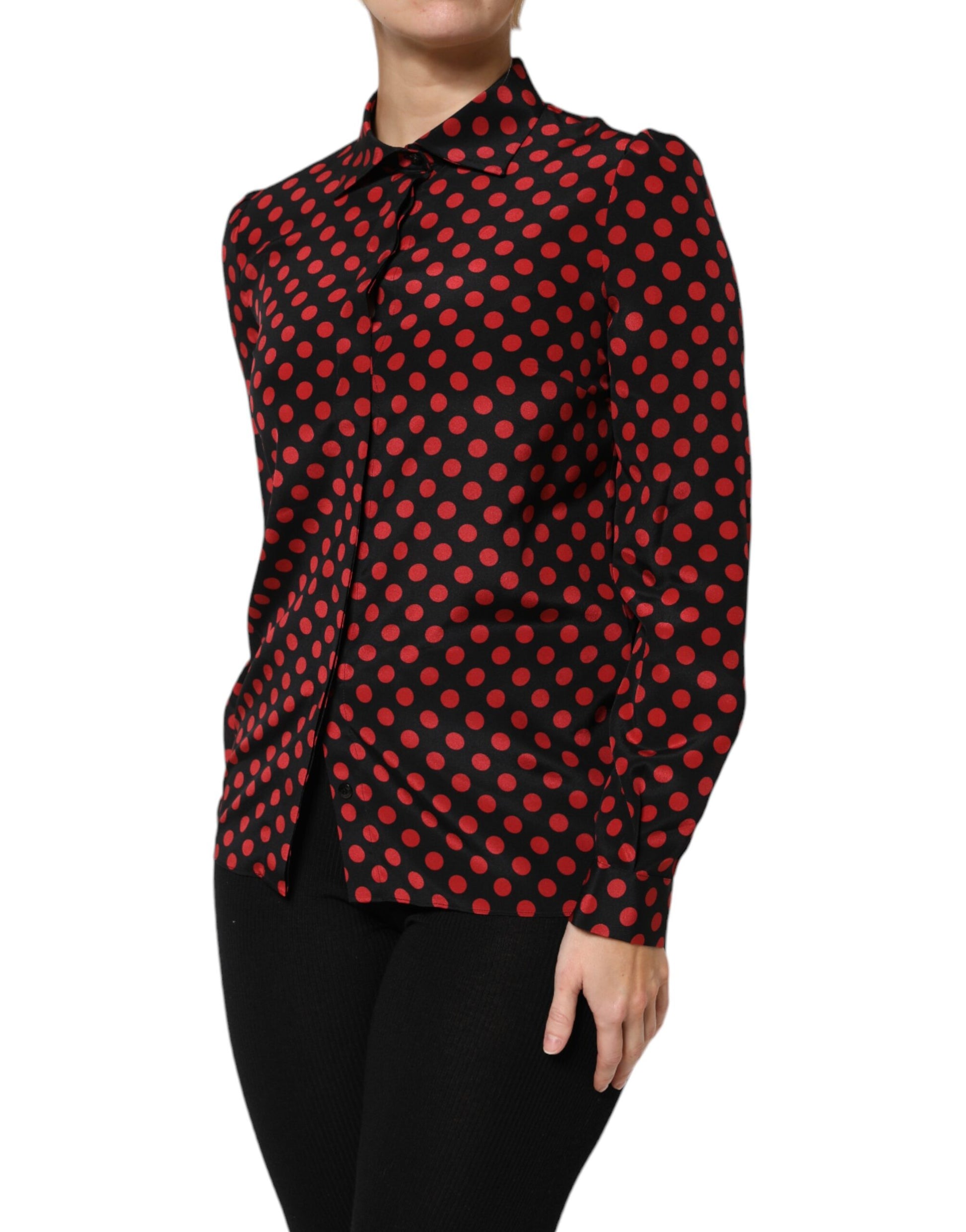 Dolce & Gabbana Black Red Polka Dot Silk Long Sleeves Top by Dolce & Gabbana