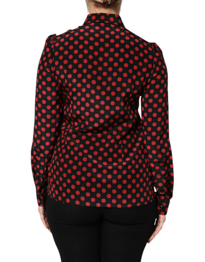 Dolce & Gabbana Black Red Polka Dot Silk Long Sleeves Top by Dolce & Gabbana