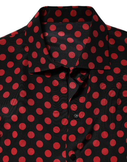Dolce & Gabbana Black Red Polka Dot Silk Long Sleeves Top by Dolce & Gabbana
