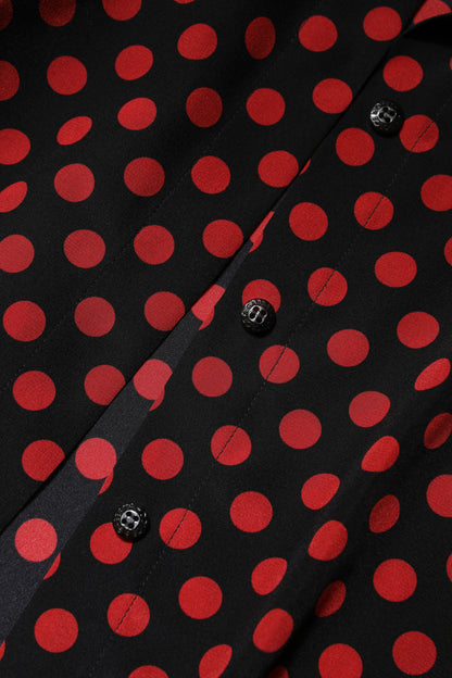 Dolce & Gabbana Black Red Polka Dot Silk Long Sleeves Top by Dolce & Gabbana