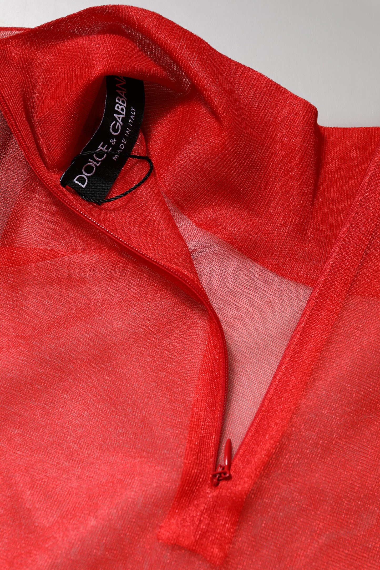 Dolce & Gabbana Red Tulle Turtleneck Long Sleeve Blouse Top by Dolce & Gabbana
