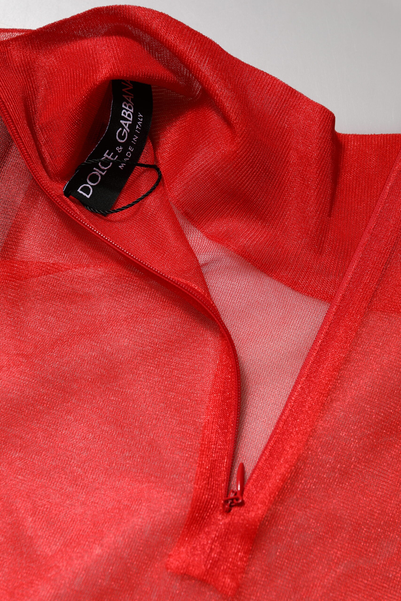 Dolce & Gabbana Red Tulle Turtleneck Long Sleeve Blouse Top by Dolce & Gabbana