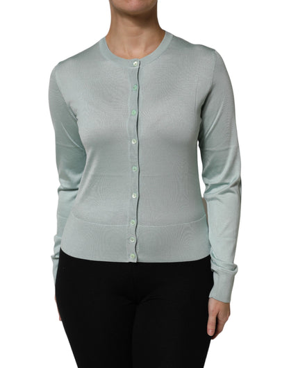 Dolce & Gabbana Light Green Silk Button Down Cardigan Sweater by Dolce & Gabbana