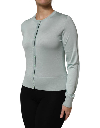 Dolce & Gabbana Light Green Silk Button Down Cardigan Sweater by Dolce & Gabbana