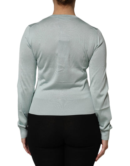 Dolce & Gabbana Light Green Silk Button Down Cardigan Sweater by Dolce & Gabbana