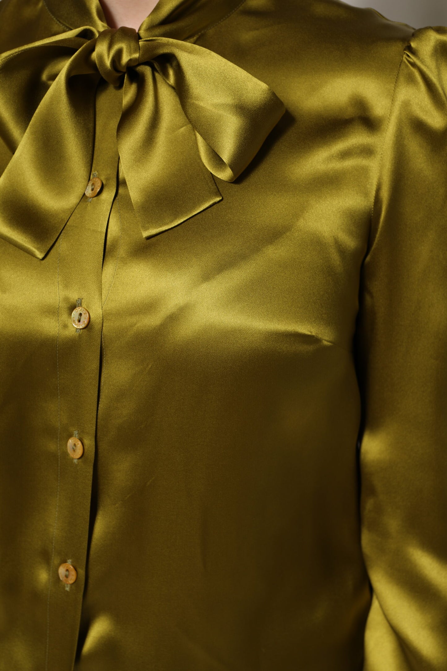 Dolce & Gabbana Green Ascot Collar Long Sleeves Blouse Top by Dolce & Gabbana