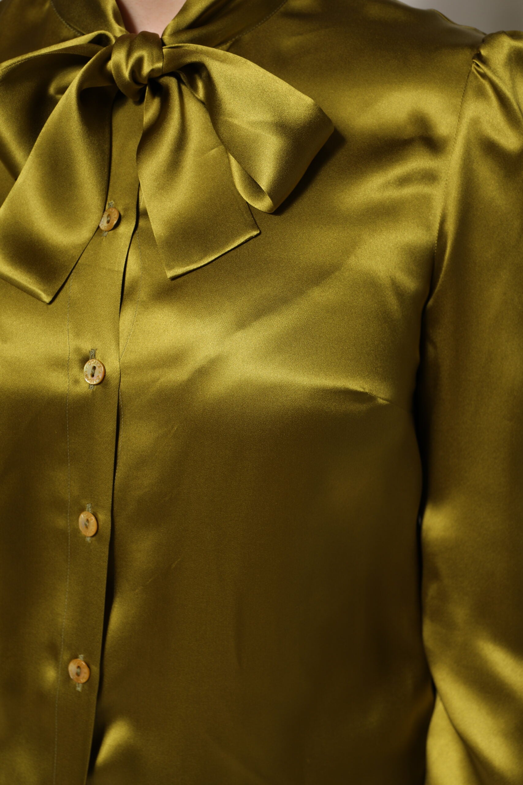 Dolce & Gabbana Green Ascot Collar Long Sleeves Blouse Top by Dolce & Gabbana
