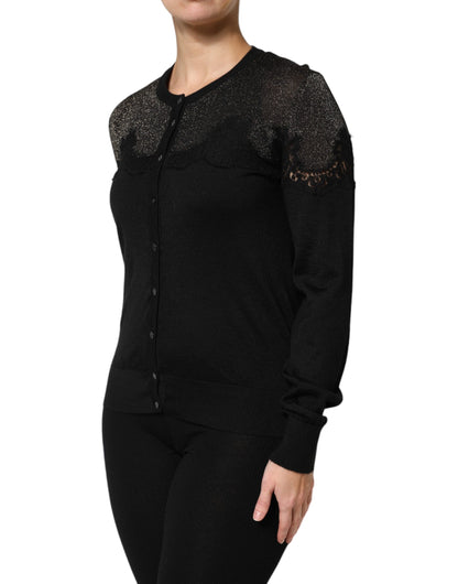 Dolce & Gabbana Black Viscose Lace Buttoned Cardigan Sweater by Dolce & Gabbana
