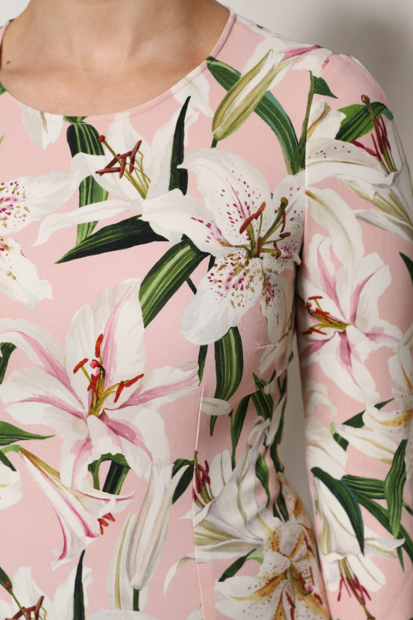 Dolce & Gabbana Pink Lily Print Viscose Round Neck Blouse Top by Dolce & Gabbana