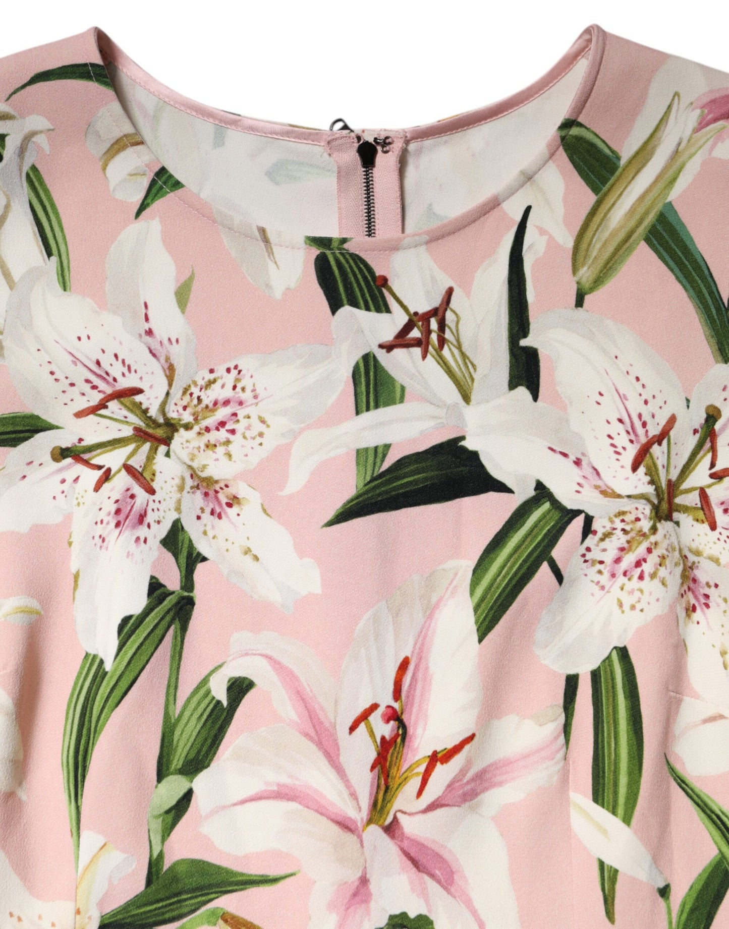 Dolce & Gabbana Pink Lily Print Viscose Round Neck Blouse Top by Dolce & Gabbana