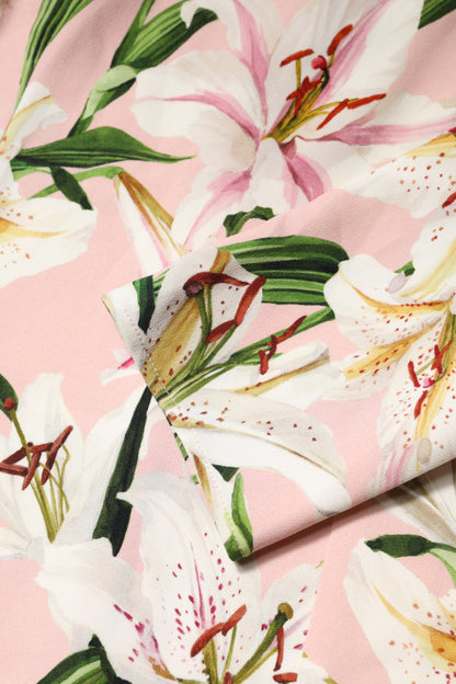 Dolce & Gabbana Pink Lily Print Viscose Round Neck Blouse Top by Dolce & Gabbana