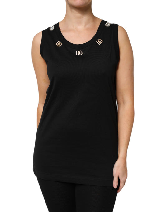 Dolce & Gabbana Black DG Embellished Sleeveless Tank Top by Dolce & Gabbana