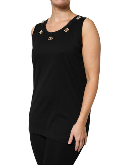 Dolce & Gabbana Black DG Embellished Sleeveless Tank Top by Dolce & Gabbana