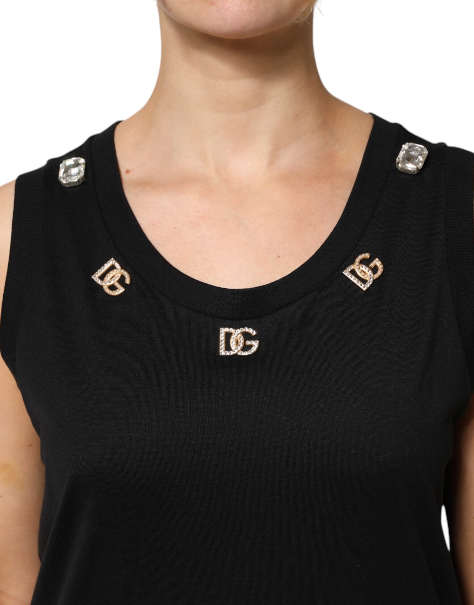 Dolce & Gabbana Black DG Embellished Sleeveless Tank Top by Dolce & Gabbana