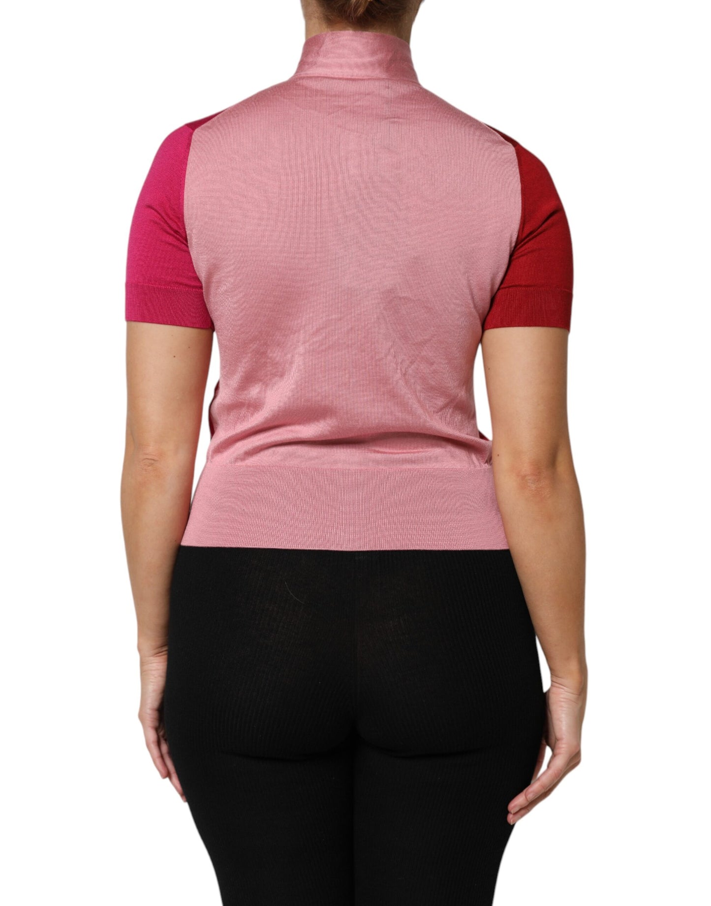 Dolce & Gabbana Pink Short Sleeves Buttoned Ascot Collar Top by Dolce & Gabbana