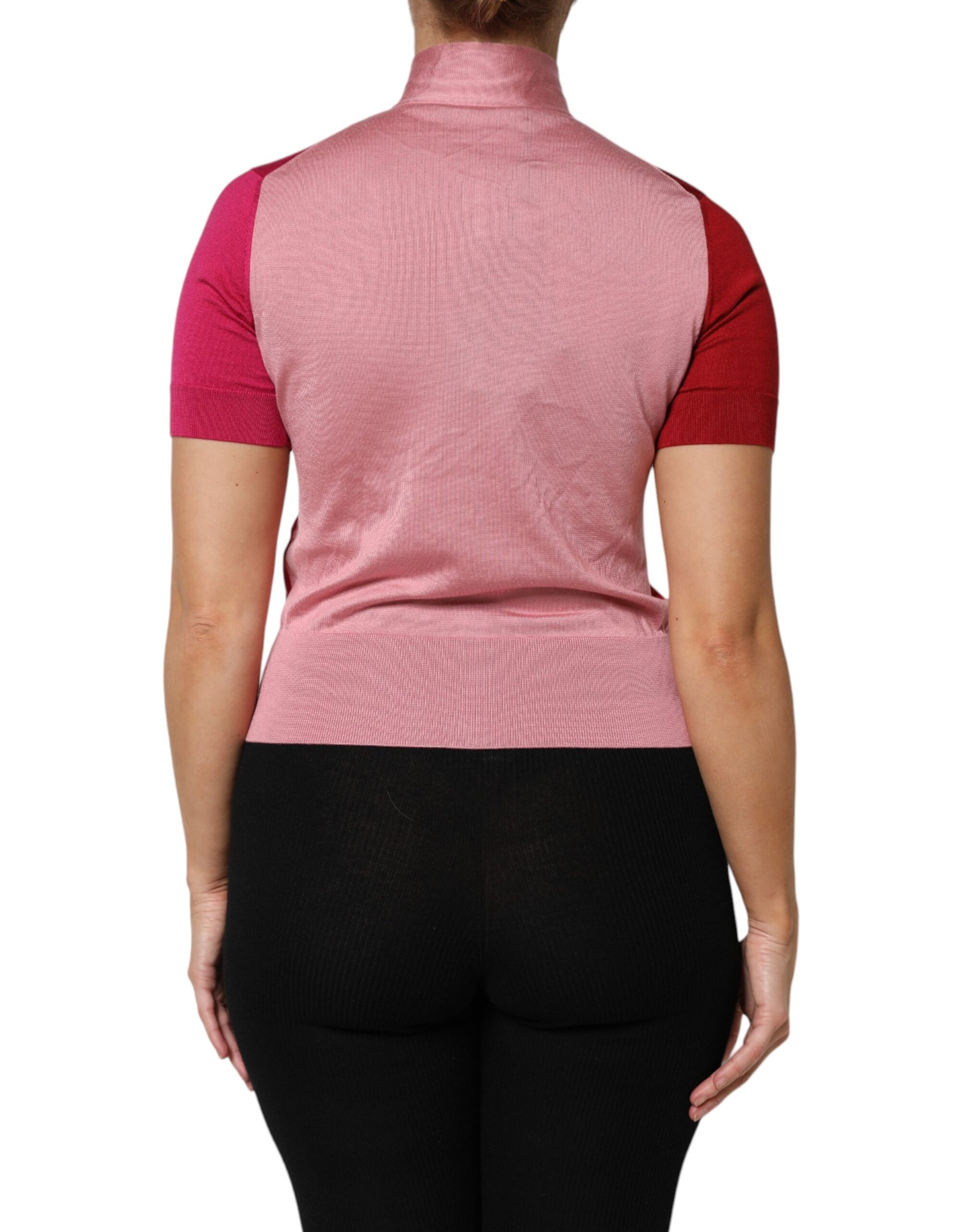 Dolce & Gabbana Pink Short Sleeves Buttoned Ascot Collar Top by Dolce & Gabbana