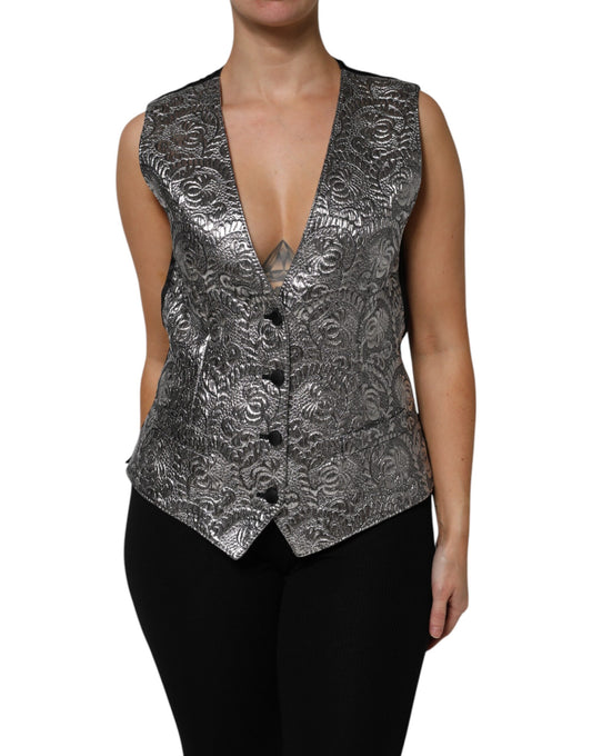 Dolce & Gabbana Silver Floral Jacquard Sleeveless Vest Top by Dolce & Gabbana