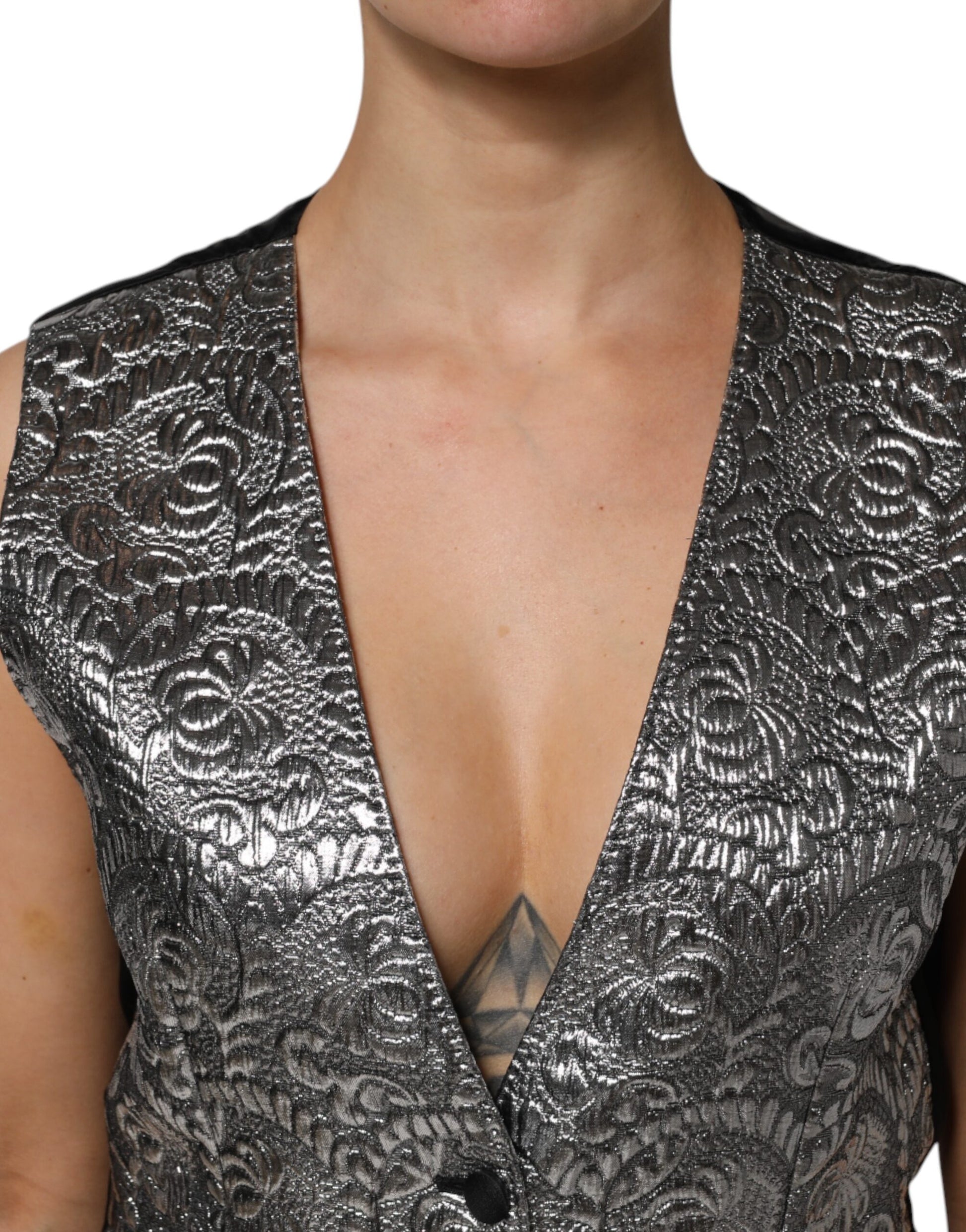 Dolce & Gabbana Silver Floral Jacquard Sleeveless Vest Top by Dolce & Gabbana
