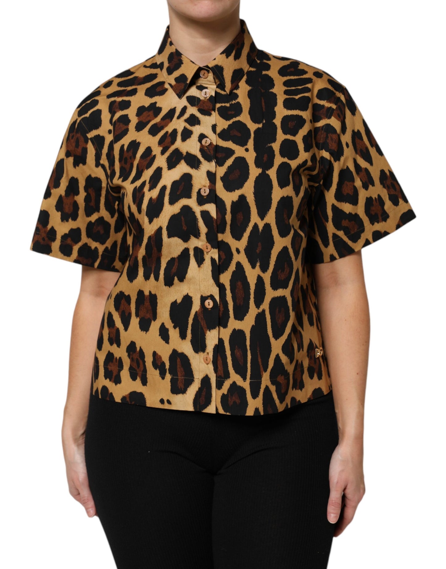 Dolce & Gabbana Brown Leopard Short Sleeve Collared Polo Top by Dolce & Gabbana