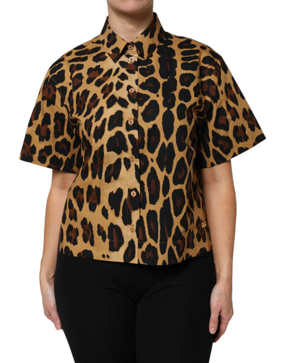 Dolce & Gabbana Brown Leopard Short Sleeve Collared Polo Top by Dolce & Gabbana