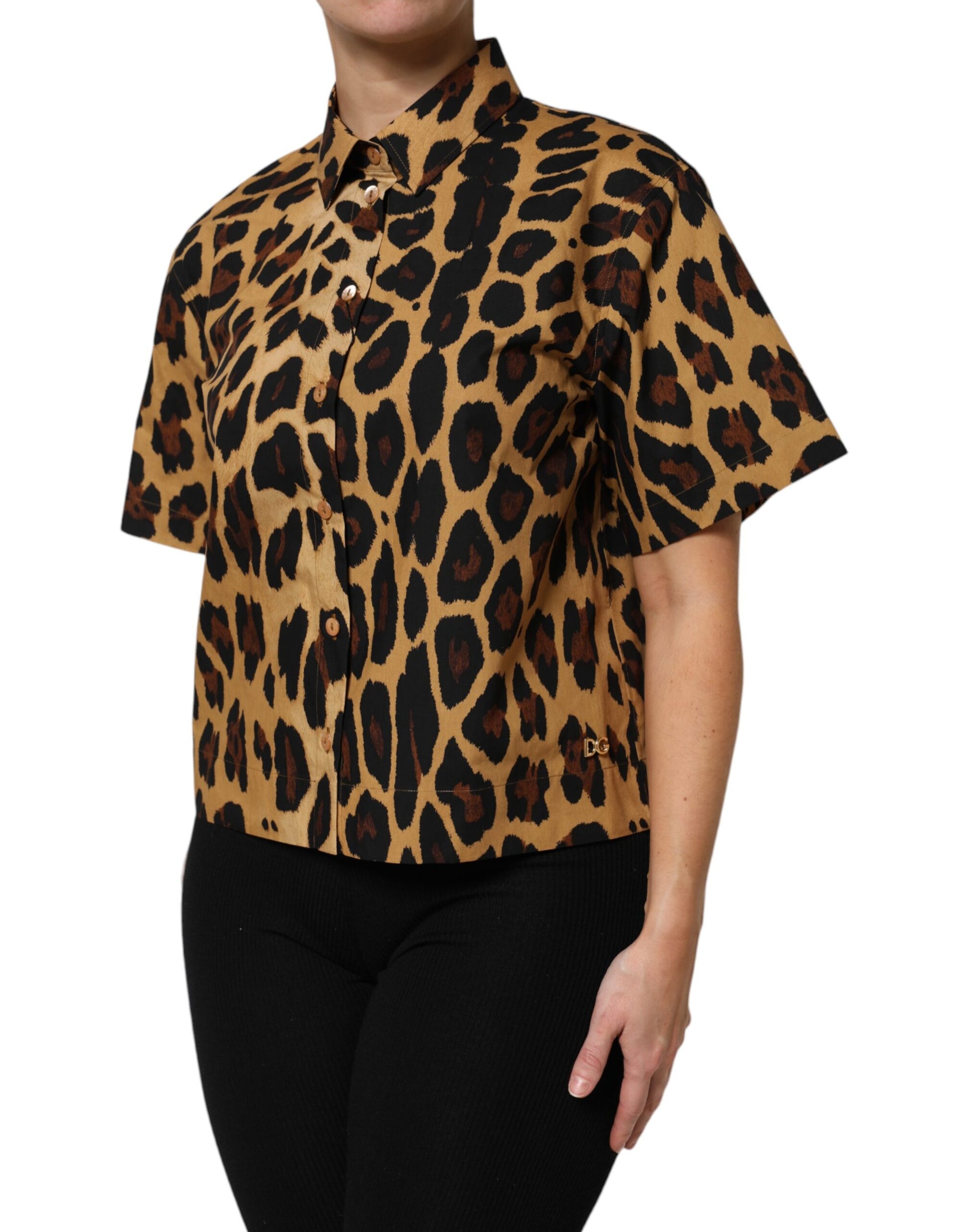 Dolce & Gabbana Brown Leopard Short Sleeve Collared Polo Top by Dolce & Gabbana