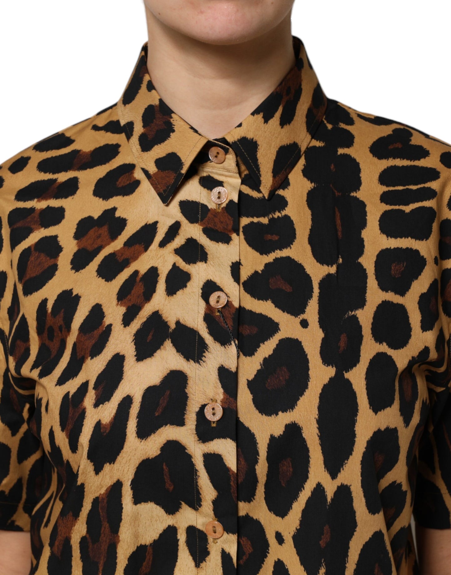 Dolce & Gabbana Brown Leopard Short Sleeve Collared Polo Top by Dolce & Gabbana