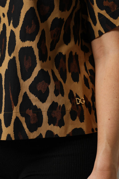 Dolce & Gabbana Brown Leopard Short Sleeve Collared Polo Top by Dolce & Gabbana