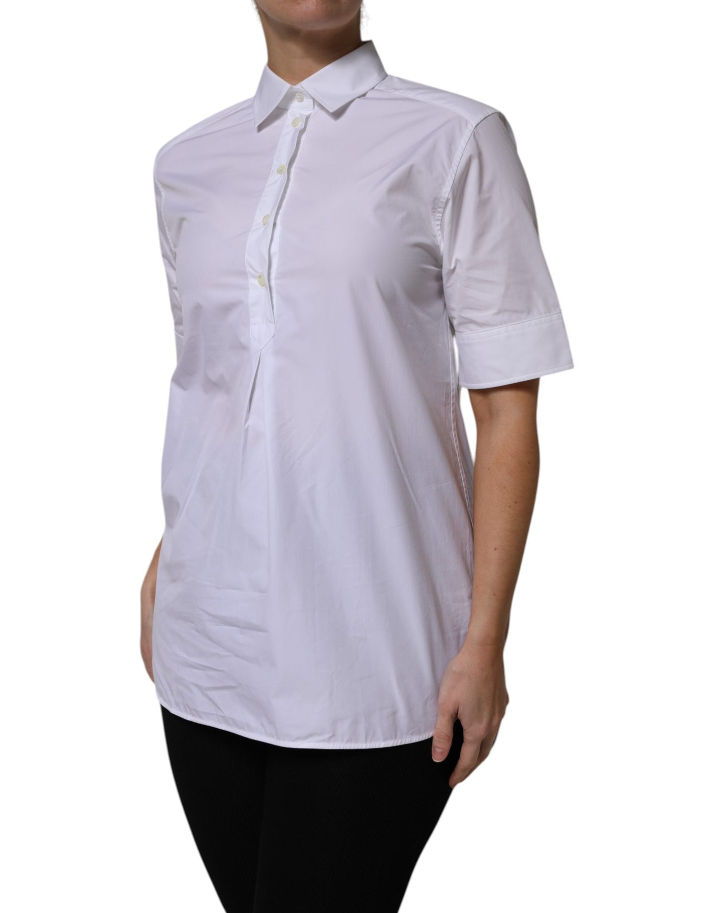 Dolce & Gabbana White Cotton Short Sleeves Collared Polo Top by Dolce & Gabbana
