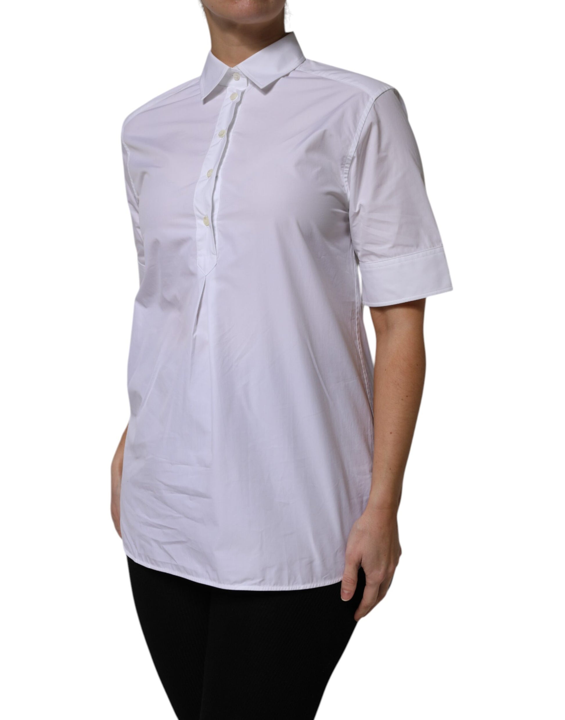 Dolce & Gabbana White Cotton Short Sleeves Collared Polo Top by Dolce & Gabbana